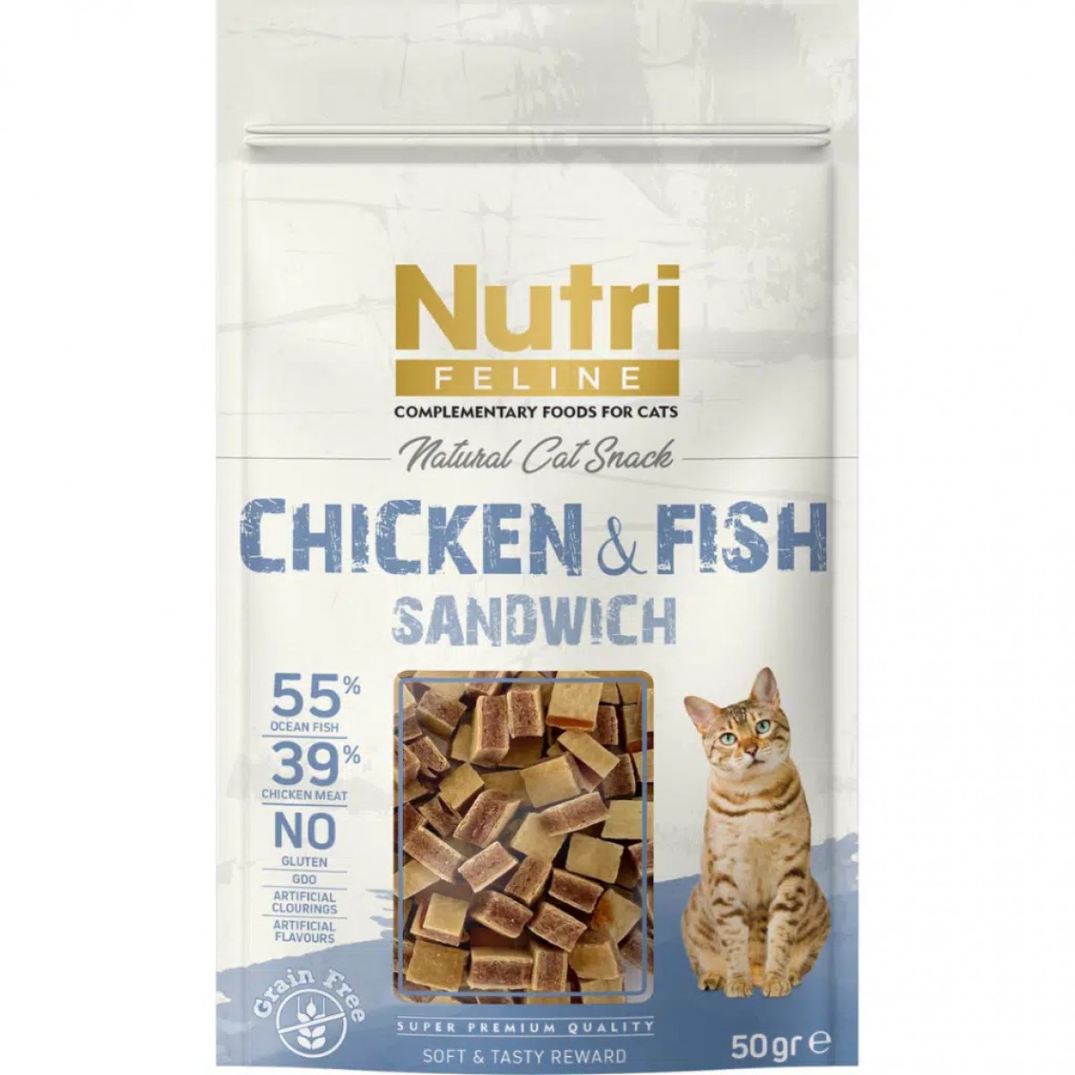 Nutri Feline Natural Cat Snack Chicken & Fish Sandwich Tahılsız Kedi Ödülü 50 Gr