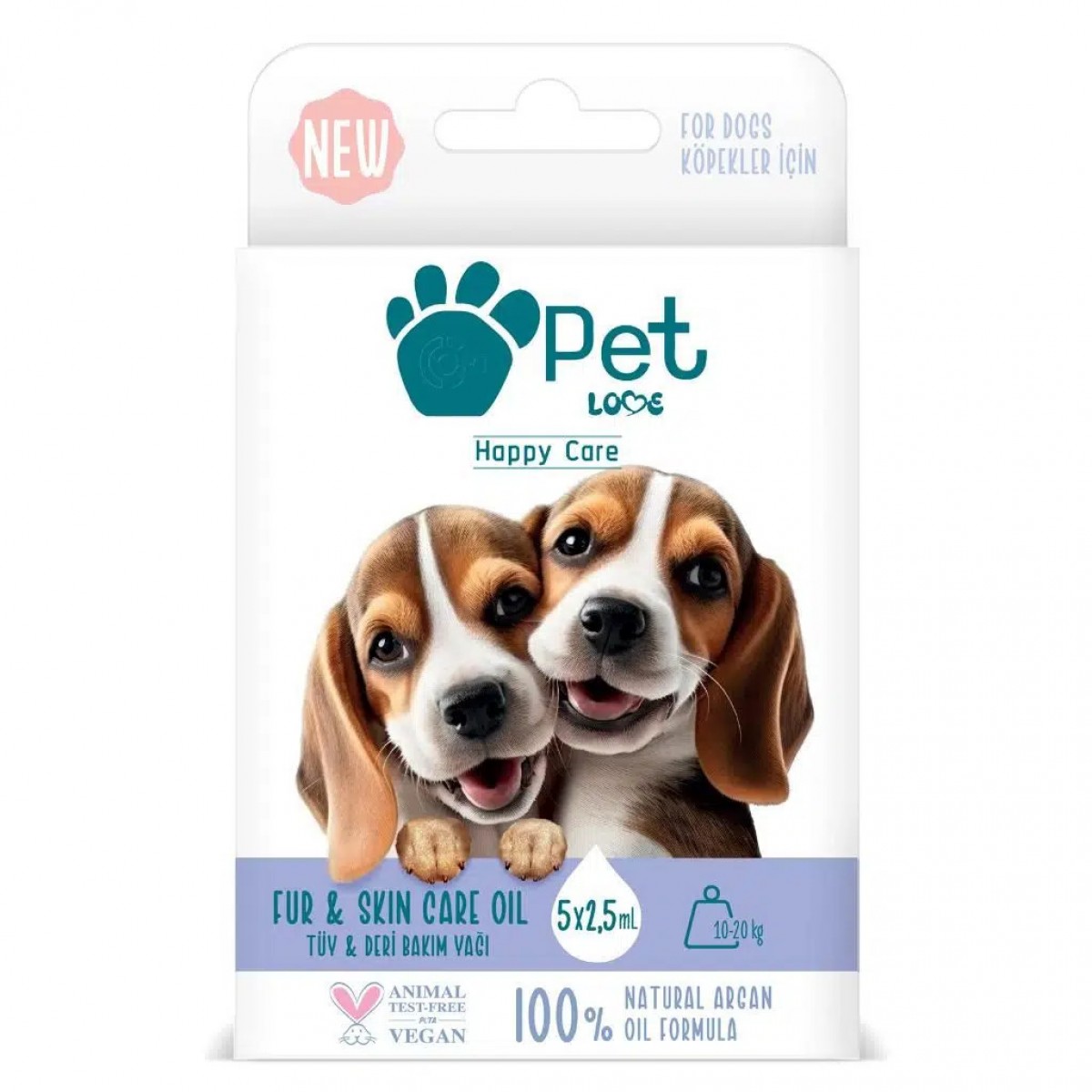 Pet Love Köpekler İçin %100 Doğal Argan Yağlı Tüy Bakım Yağı (10-20 KG) 5x2.5 ML