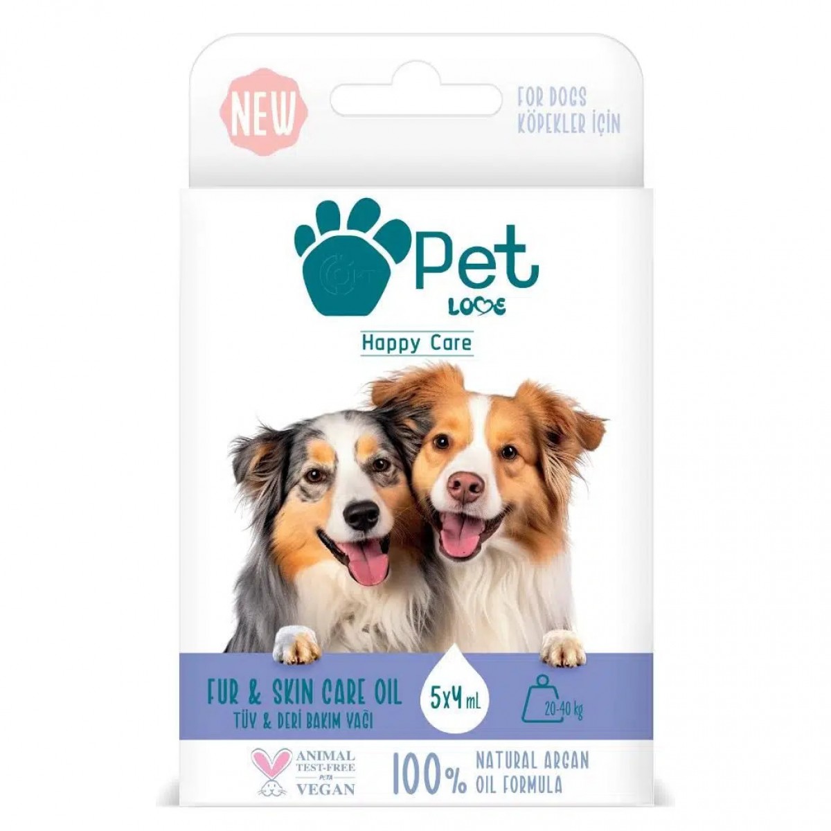 Pet Love Köpekler İçin %100 Doğal Argan Yağlı Tüy Bakım Yağı (20-40 KG) 5x4 ML