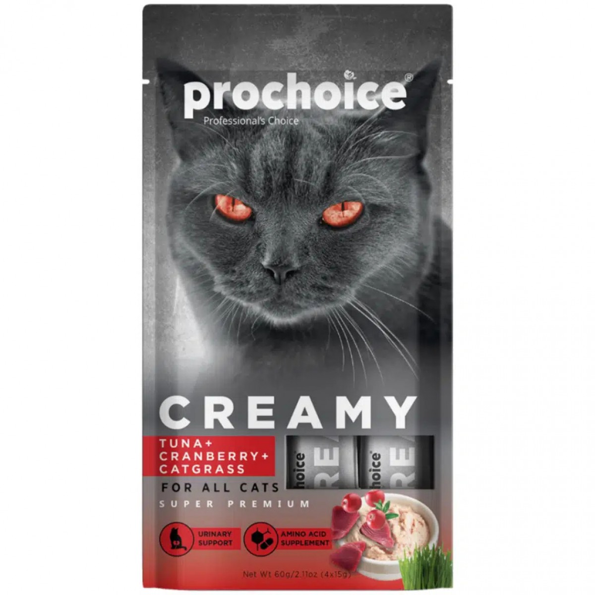 ProChoice Creamy Ton Balıklı Kızılcıklı ve Kedi Otlu Sıvı Kedi Ödülü 4x15 gr
