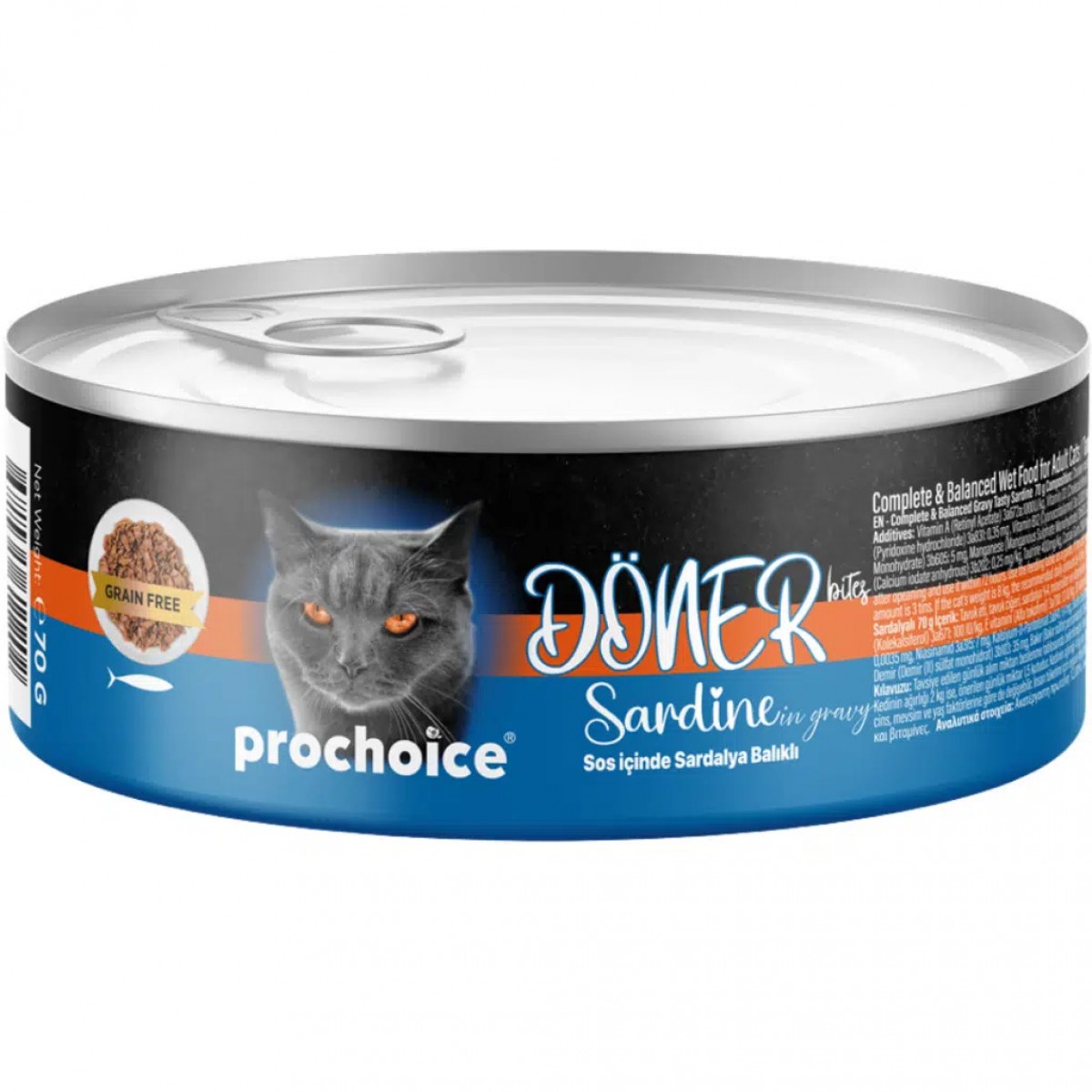 ProChoice Döner Bites Sos İçinde Sardalyalı Yetişkin Kedi Konservesi 70 Gr