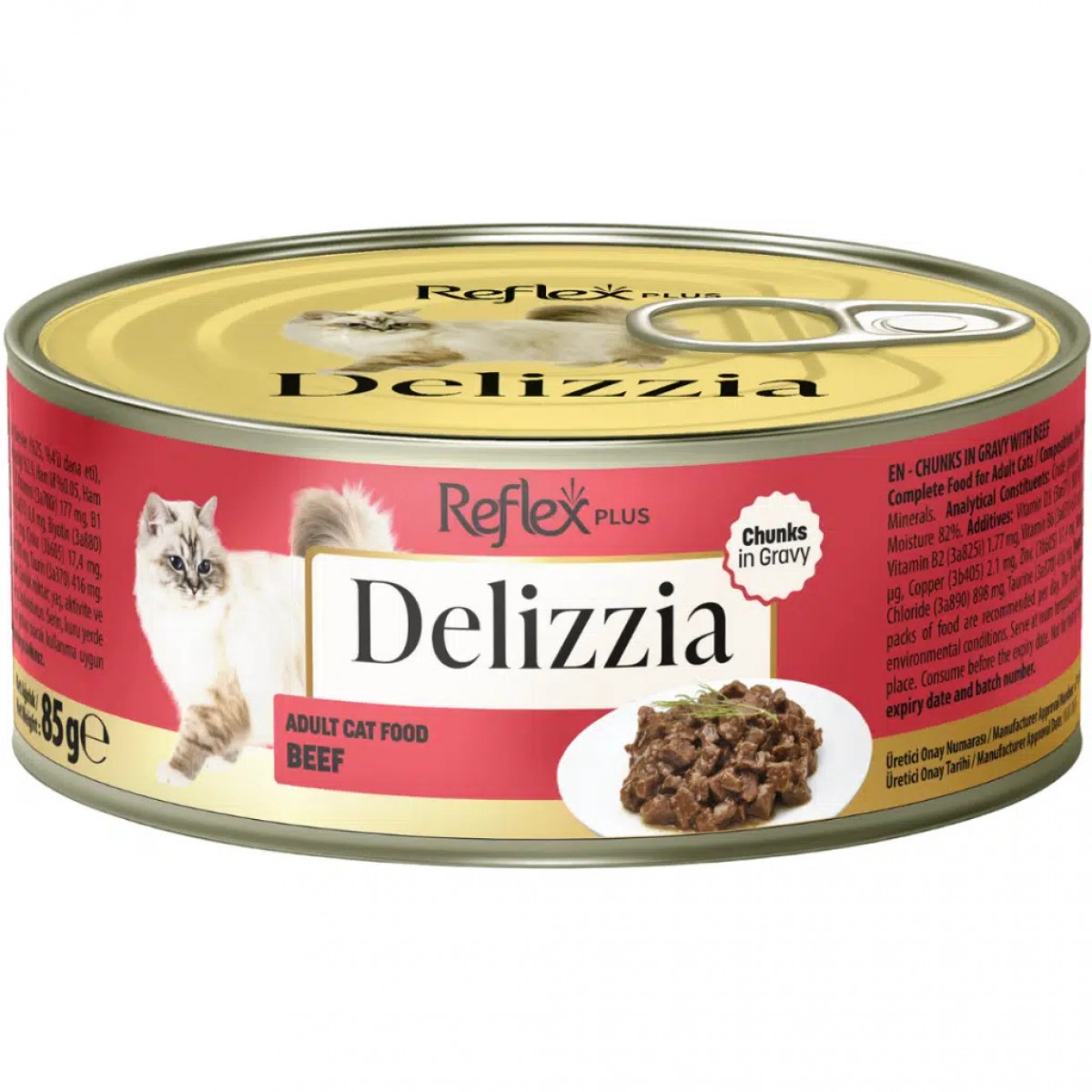 Reflex Plus Delizzia Sos İçinde Parça Etli Sığır Etli Yetişkin Kedi Konservesi Gravy 85 Gr