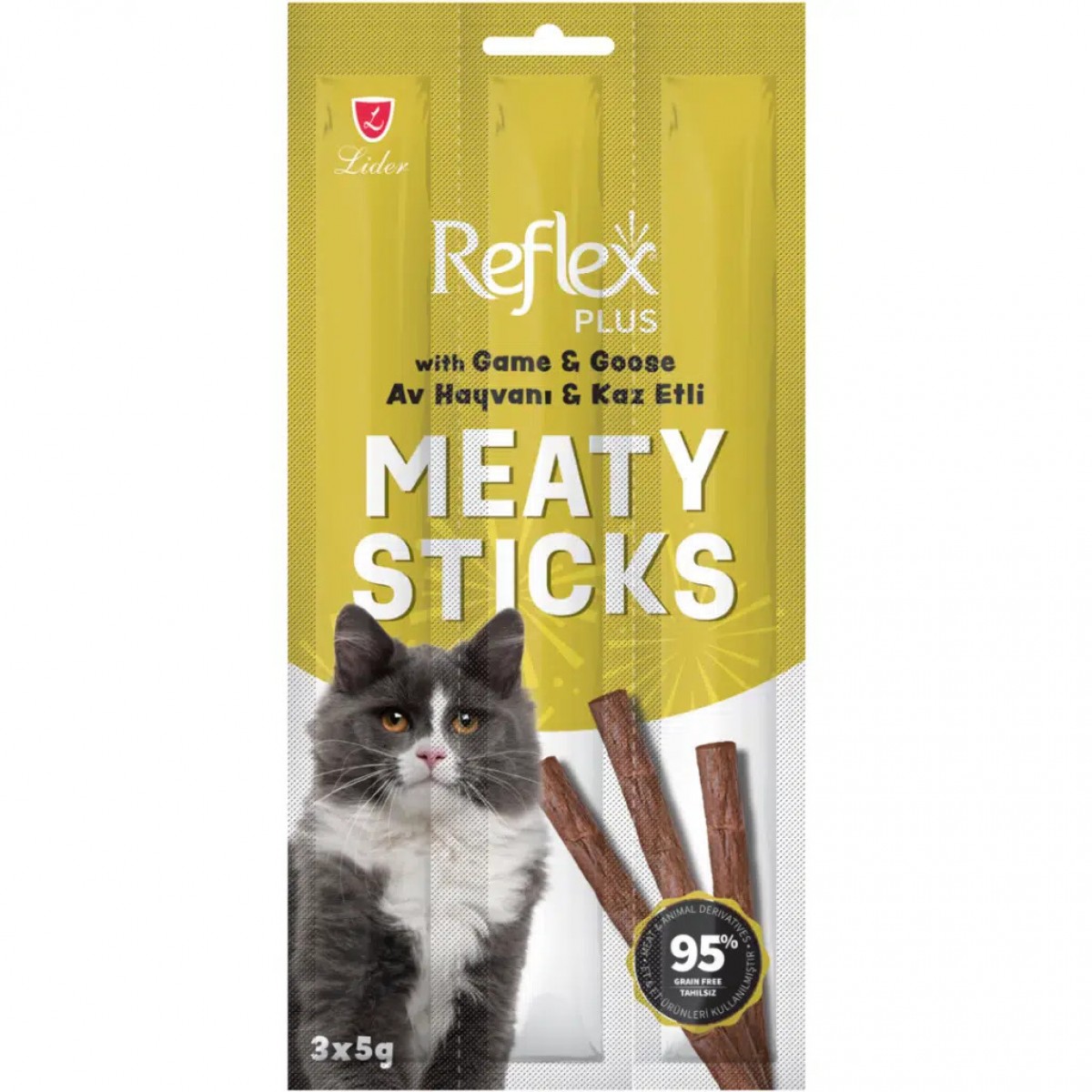 Reflex Plus Meaty Sticks Av Hayvanlı ve Kaz Etli Kedi Ödül Çubuğu 3x5 Gr
