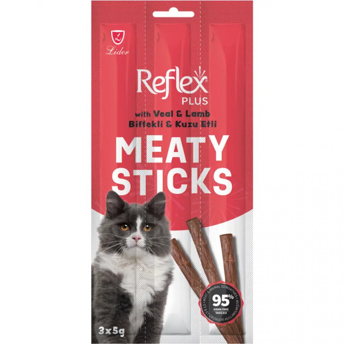 Reflex Plus Meaty Sticks Biftekli ve Kuzu Etli Kedi Ödül Çubuğu 3x5 Gr