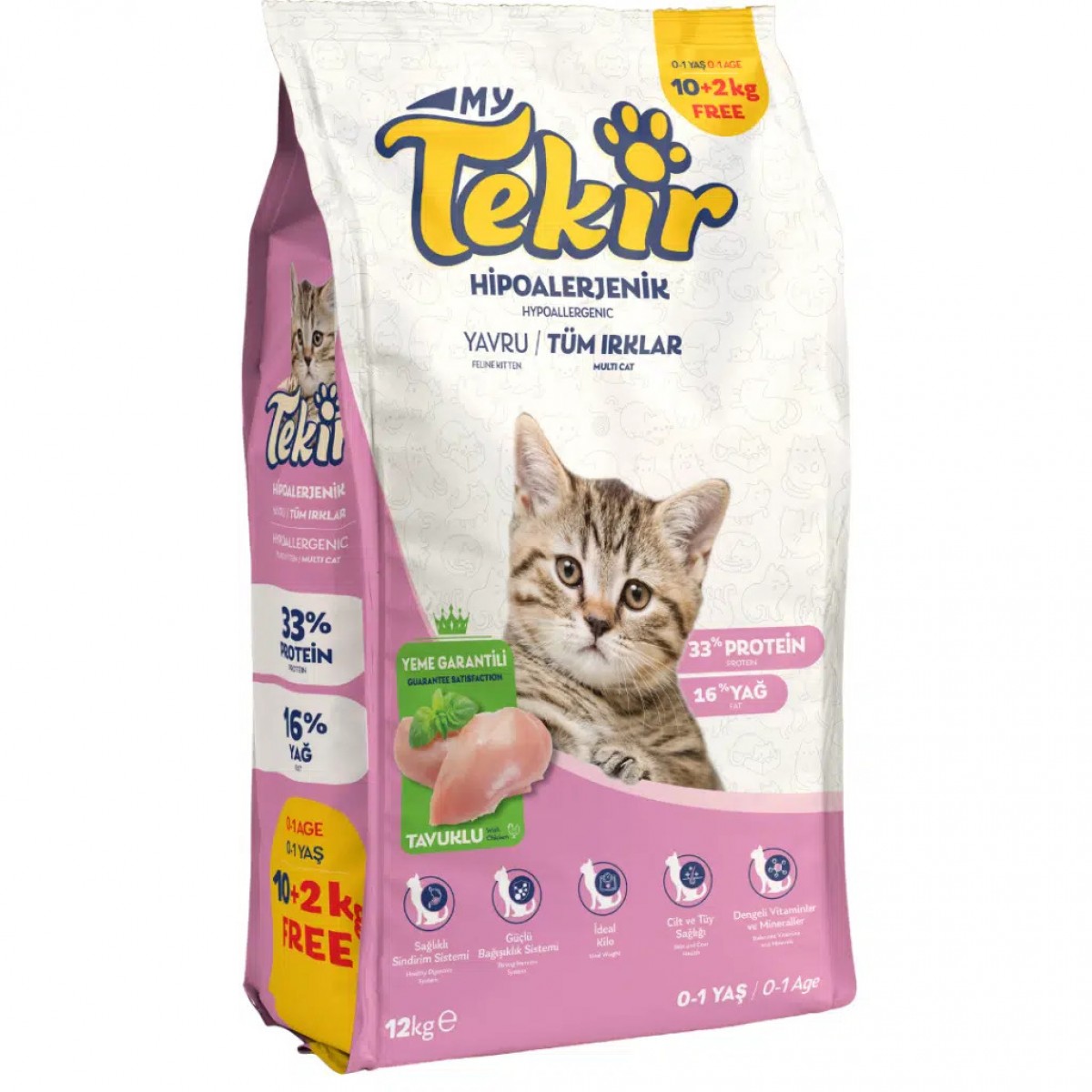 Tekir Kitten Hipoalerjenik Tavuklu Yavru Kedi Maması 12 Kg