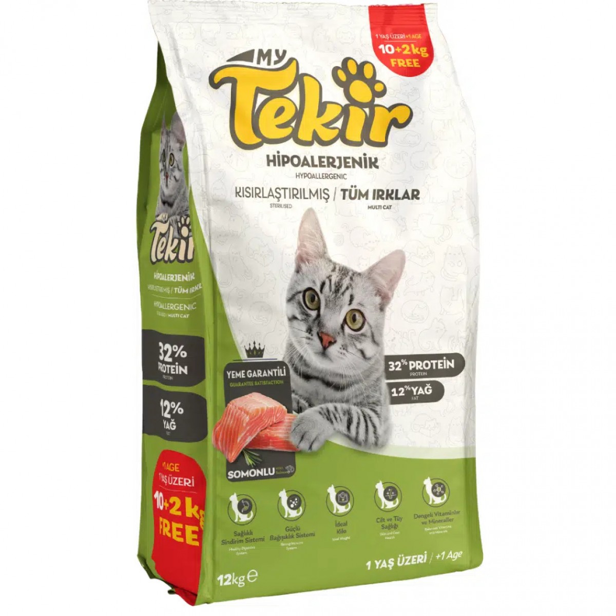 Tekir Sterilised Hipoalerjenik Somonlu Kısırlaştırılmış Kedi Maması 12 Kg