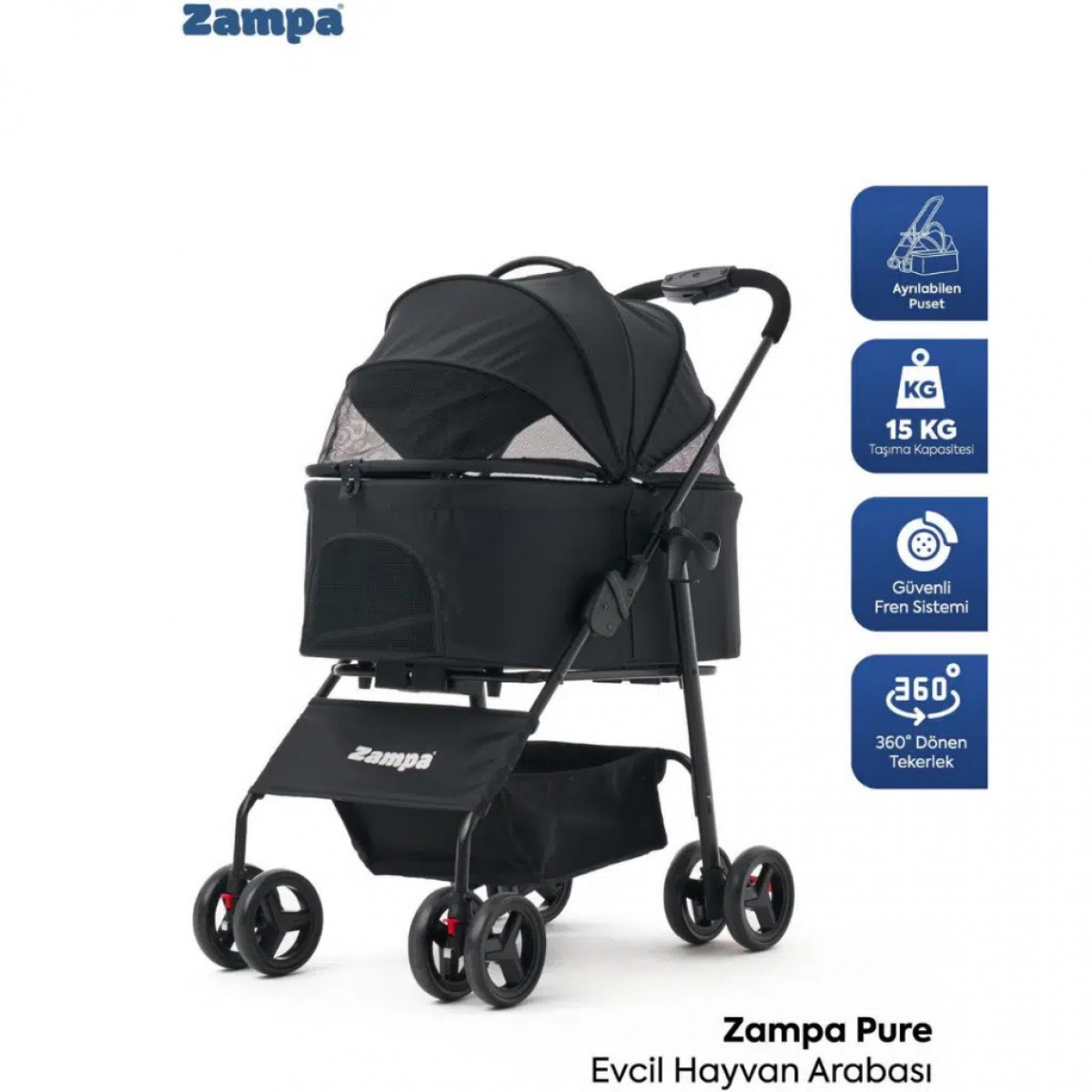 Zampa Pure Kedi & Köpek Arabası Siyah