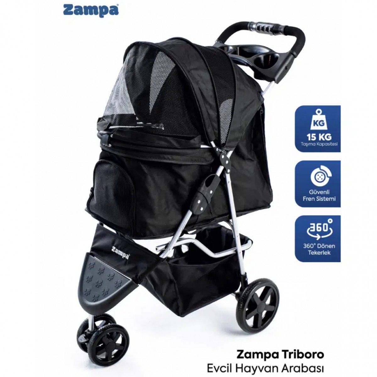 Zampa TriBoro Kedi & Köpek Arabası Siyah