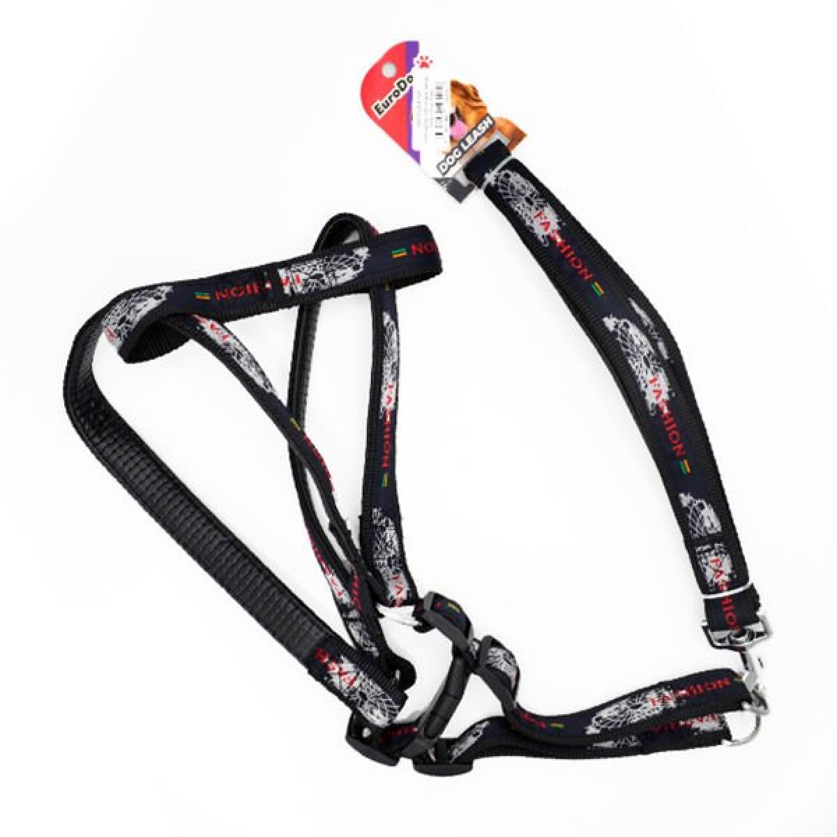 Euro Dog Köpek Uzatma Tasması ve Göğüs Tasması Takımı Siyah 26 Mm 120 Cm